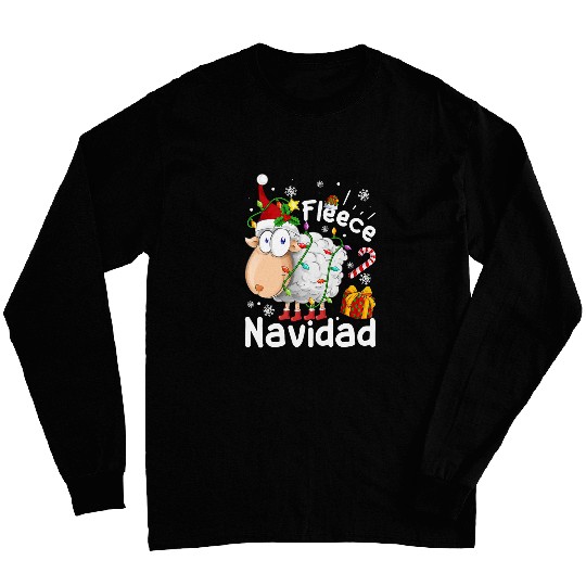 Sheep Lover Fleece Feliz Navidad Funny Christmas Cute Sheep Christmas Long Sleeves