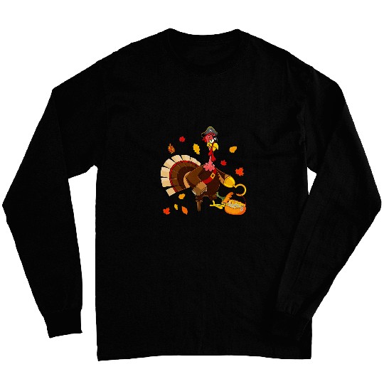 Turkey Pirate Buccaneer Thanksgiving Jolly Roger Flag Skull Long Sleeves