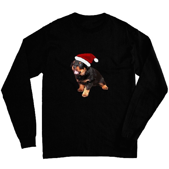 Cute Rottweiler Puppy Wearing Cartoon Santa Hat Long Sleeves
