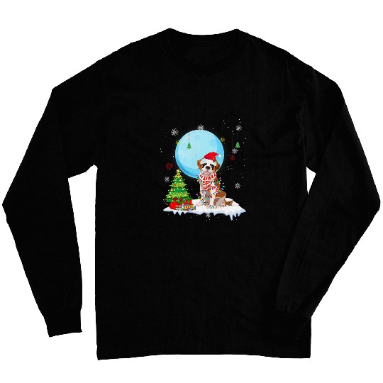 Cute Saint Bernard Christmas Dog Lights Lover Tee Long Sleeves