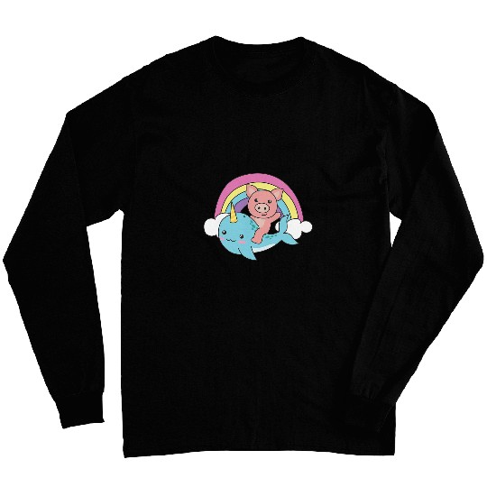 Narwhal Cute Whale With Pig Ocean Unicorns Kawaii Narwhals Long Sleeves