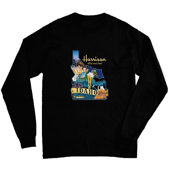 Harrison Idaho State Map Icons Souvenir Novelty Graphic Long Sleeves