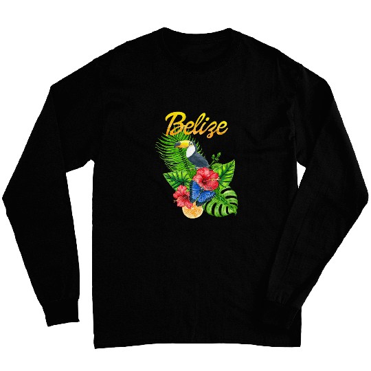 Toucan Bird Tropical Flowers Belize Travel Souvenir Long Sleeves