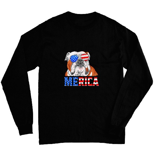 Merica English Bulldog Dog American Flag 4th Of July Long Sleeves