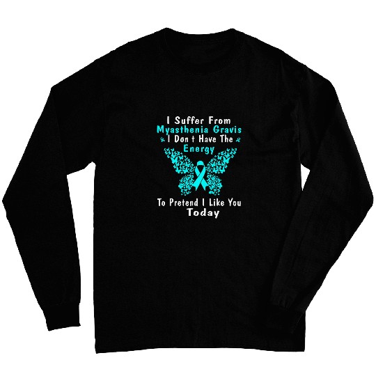MG Awareness Myasthenia Gravis Disease Butterfly Teal Ribbon Long Sleeves