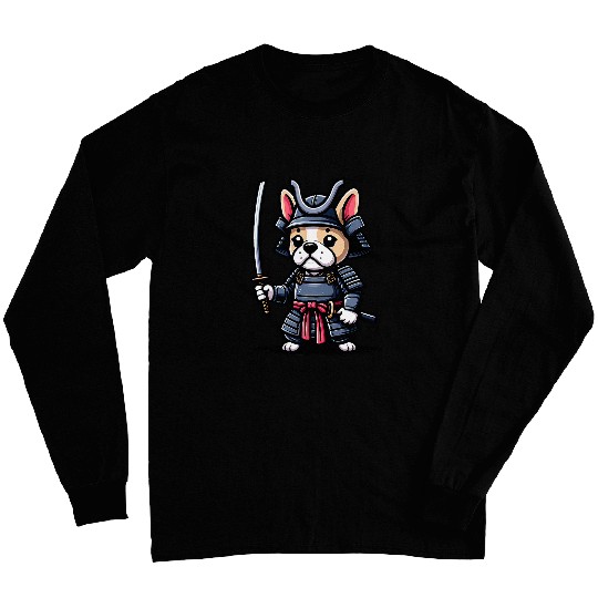 Cream French Bulldog Samurai Funny Dog Japan Long Sleeves