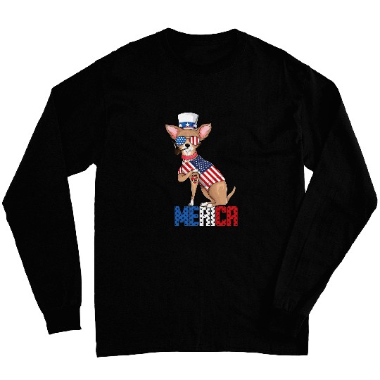 Chihuahua dog Merica 4th of july usa american flag men women 1 Long Sleeves