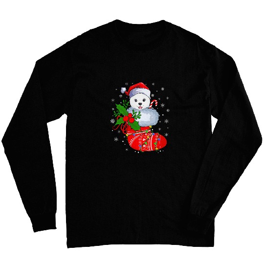 Dog Samoyed Funny Samoyed Dog In Christmas Socks Santa Samoyed Xmas Long Sleeves