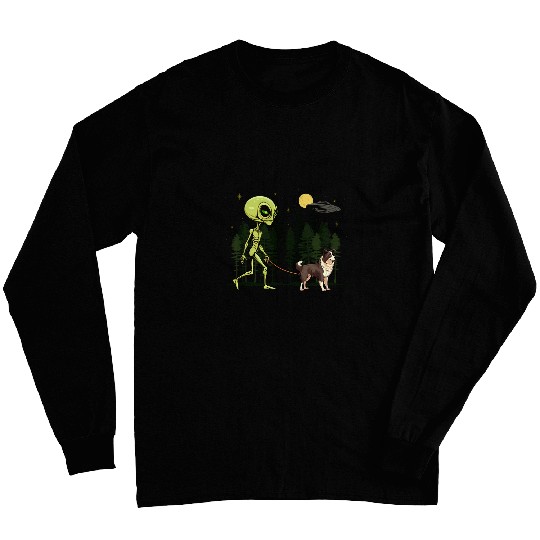 Funny Border Collie Alien Walking UFO Pet Dog Mom Dad Long Sleeves