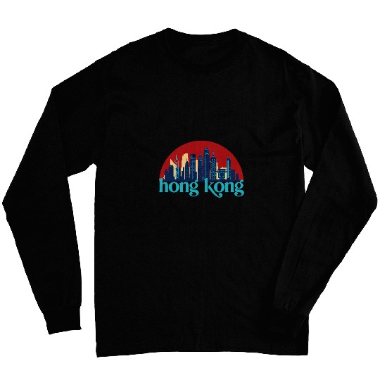 Hong Kong China vintages Retro City Skyline Cityscape Art Long Sleeves