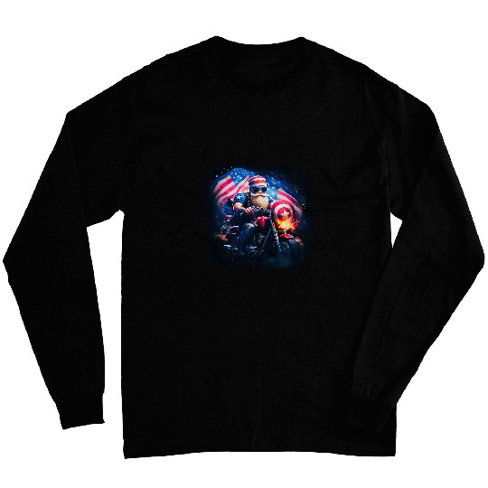 Discover Patriotic Motorcycle Rider T Gnome on a USA Flag Cruise T Long Sleeves