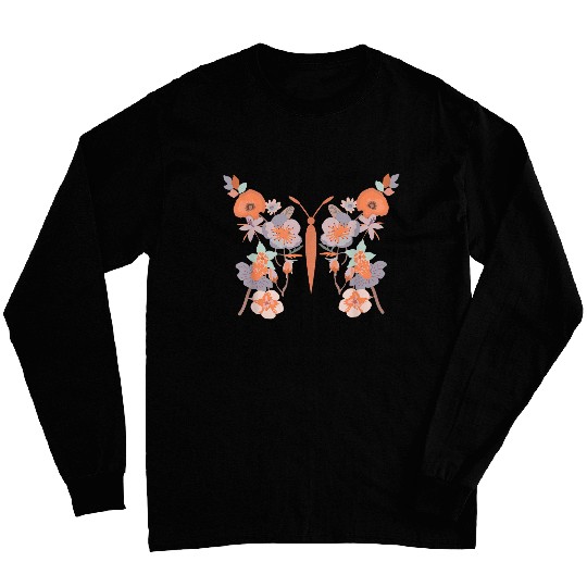 Women Boho Wildflower Summer Flowers Butterfly Shape Graphic Long Sleeves