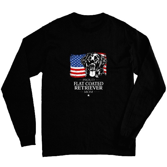 Proud Flat Coated Retriever Mom American Flag patriotic dog Long Sleeves