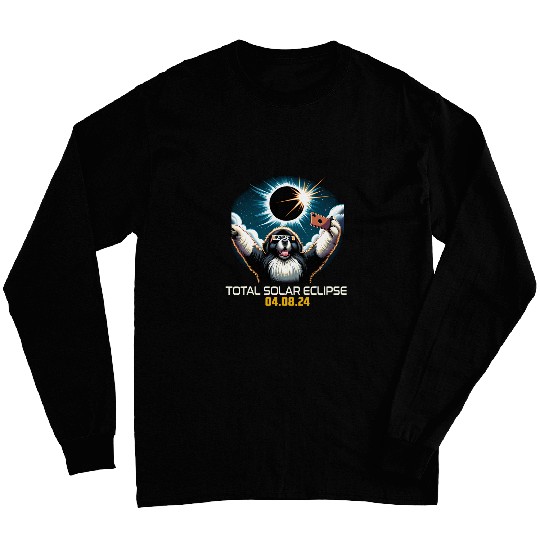 Newfoundland Dog Selfie Solar Eclipse Long Sleeves