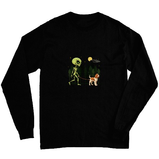 Funny Welsh Springer Spaniel Alien Walking UFO Pet Dog Mom Long Sleeves
