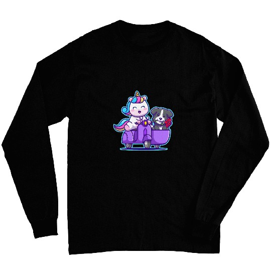 Funny Cute Unicorns And Border Collie On A Tricycle Collie Long Sleeves