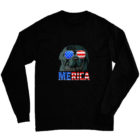 Merica Newfoundland Dog American Flag 4th Of July Long Sleeves