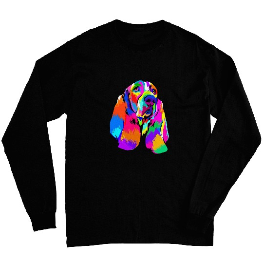 Pop Art Basset Hound Dog Face Pet Puppy Basset Hound Lovers Long Sleeves