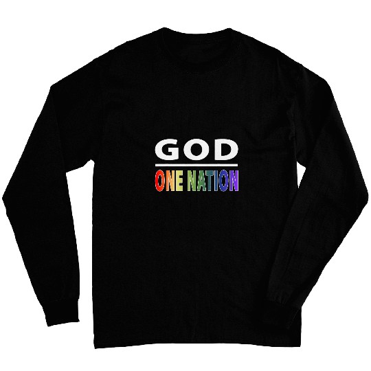 One Nation Under God Line Art Rainbow Patriotic Christian Long Sleeves