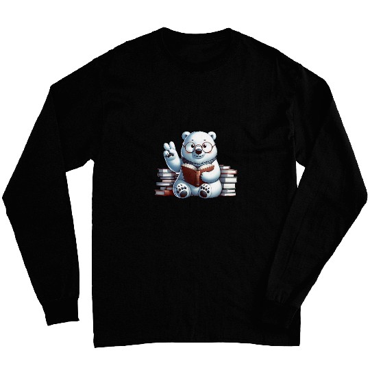 Peace Hand Polar Bear Librarian Book Lover Reader Reading Long Sleeves