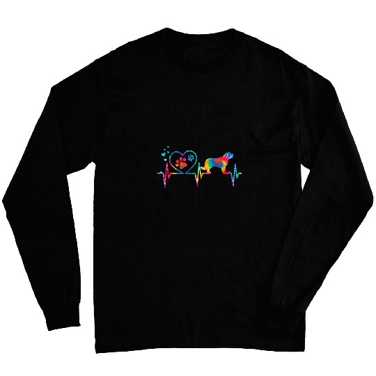 Saint Bernard Tie Dye Heartbeat Love Dog Funny Long Sleeves