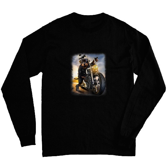 Rottweiler Dog Riding Chopper Motorcycle Long Sleeves