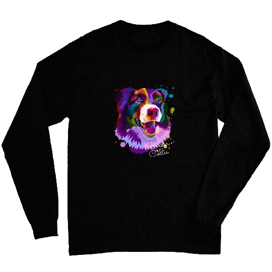 Pop Art Dog Border Collie Colorful Owner Long Sleeves