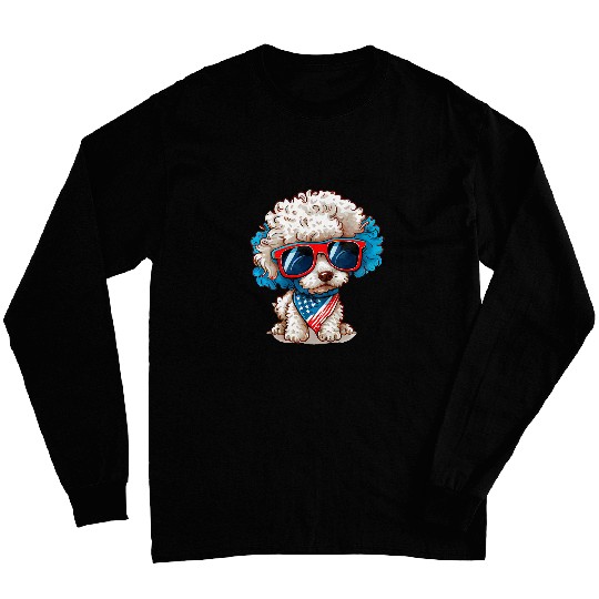 Patriotic Poodle Dog USA Flag 4th of July Long Sleeves