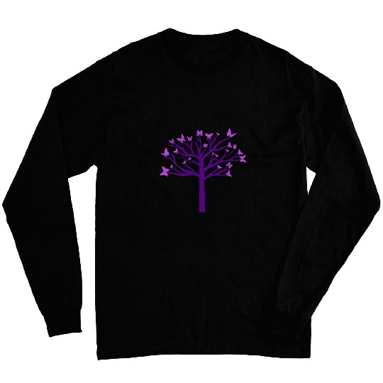 Purple Butterflies Tree Nature Butterfly Insect Lover Long Sleeves