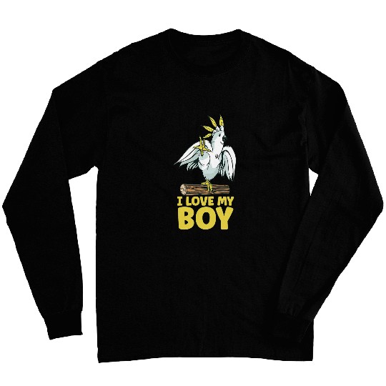 Womens Parrots Funny Parakeet I Love My Boy Parrot Long Sleeves