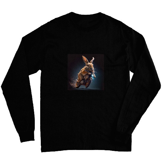 Rabbit Riding Motorcycle Easter Bunny Easter Funny Biker Bike Long Sleeves