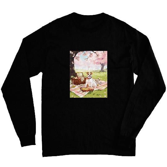 Jack Russell Terrier Cherry Blossom Funny Dog Picnic Long Sleeves