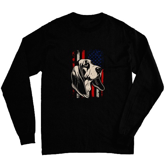 Graphic Art Dog American Flag Portrait Basset Hound Cute Pet Long Sleeves