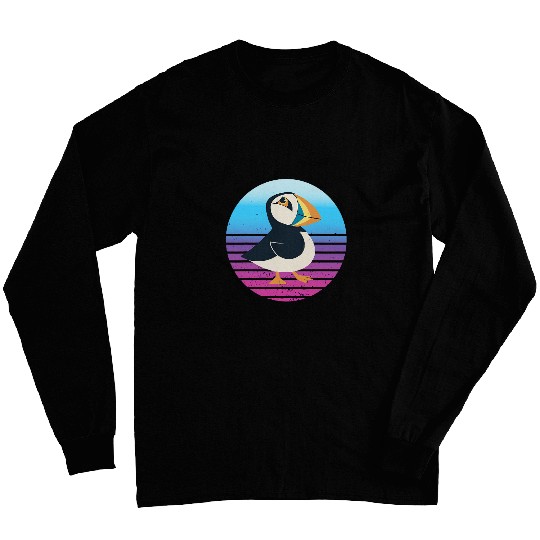 Retro Sunset Puffin Bird Lover Seabird Lover Puffin Lover Long Sleeves