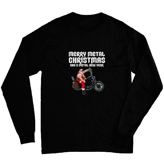 Merry Metal Christmas Rockstar Santa Claus on Motorcycle Long Sleeves