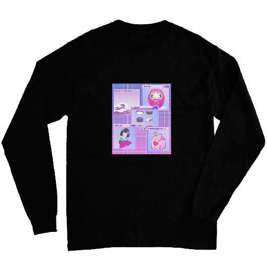 Japanese Vaporwave Aesthetic Kanagawa Wave Geisha Daruma Long Sleeves