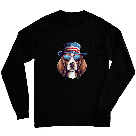 Patriotic Beagle Dog Fourth of July 4th America Flag Long Sleeves
