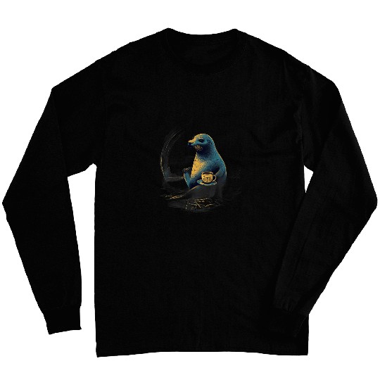 Seals Cup of Coffee Seals caffeines Drinking Marine Biologist Long Sleeves