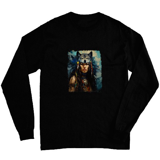 Discover Native American Girl Female wolfs Spiritual Animal Long Sleeves
