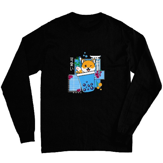 Discover Dog Shiba Inu Boba Bubble Tea Cute Anime Neko Kawaii for Girls Long Sleeves