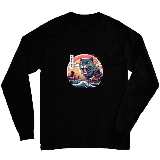 Kaiju Cat Japanese Art vintages Comic Anime Cat Catzilla 1 Long Sleeves