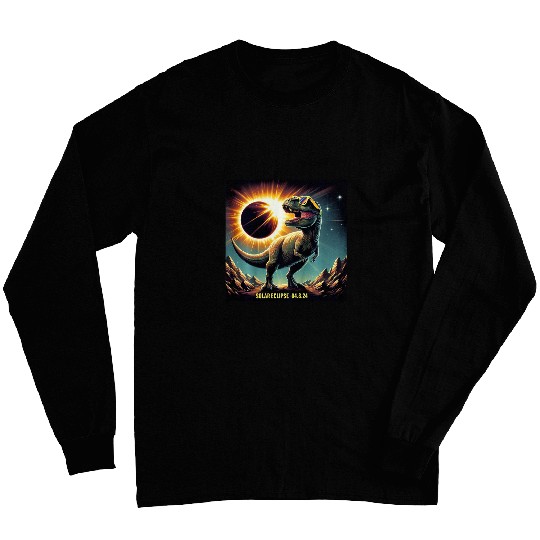 Kids Kids Boys T Rexs Dinosaur Astronaut Total Solar Eclipse 2024 Long Sleeves
