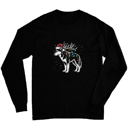 Siberian Husky Christmas Tree Lights Santa Hat Funny Pajama 1 Long Sleeves