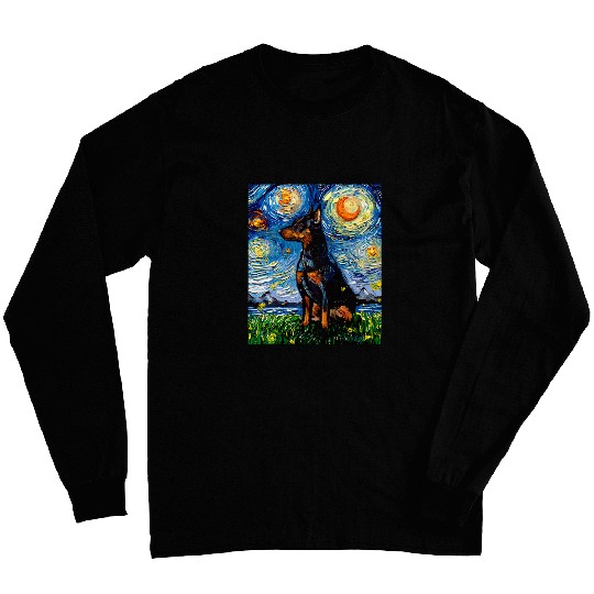 Miniature Pinscher Starry Night Dog Min Pin Art by Aja Long Sleeves