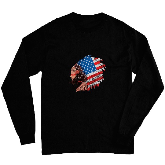 Native American Woman USA Flag Indigenous Peoples Day Long Sleeves