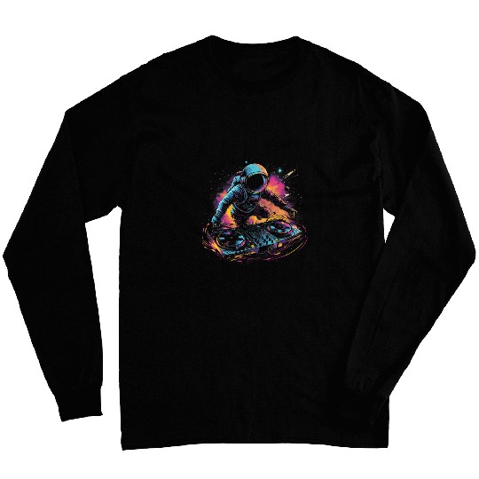 Space Groove Astronaut DJ DJing in Space EDM Graphic 1 Long Sleeves