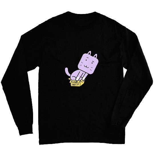 Strange Cat and little box meme art Long Sleeves