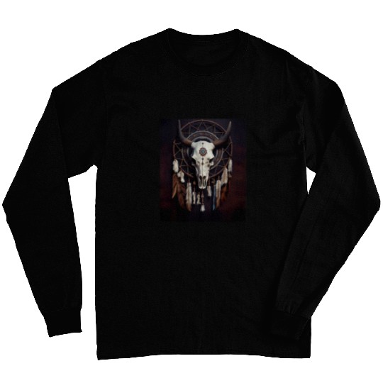 vintages Cow Skull Native American Dreamcatcher Art Long Sleeves