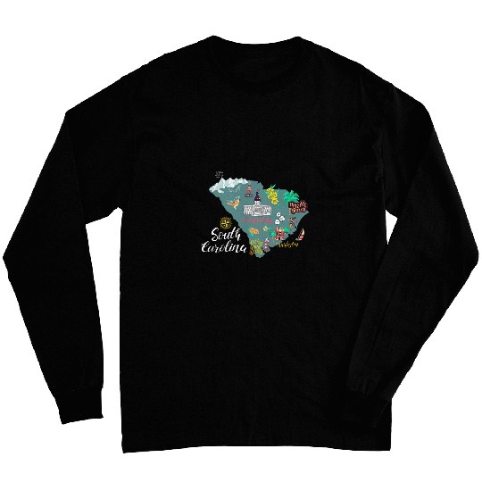 South Carolina Map Vacations Camping Hiking Palmetto Tree Long Sleeves