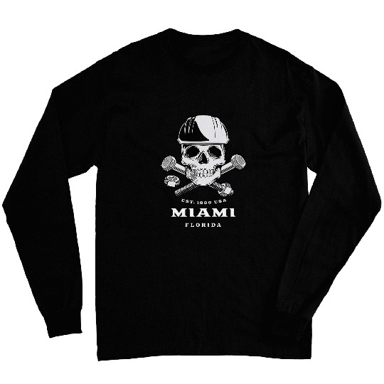 Retro Cool Miami Florida Mechanic Skull and Bolts Novelty Long Sleeves